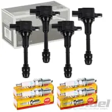 4x SKV ZÜNDSPULE + NGK Zündkerzen passend für NISSAN PRIMERA (P12) X-TRAIL (T30) Sonderaktion